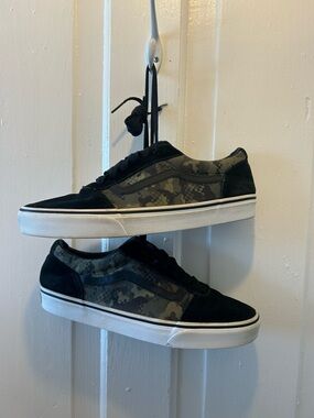 Vans Black and Olive Camo Low-Top Sneakers